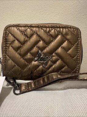 Rare Lug Metallic Espresso Chipper wallet with Detachable wristlet strap